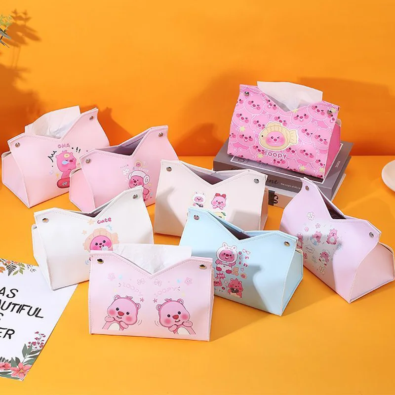 Kawaii Zanmang Loopy Anime Tissue Boxes Cute Beaver Home Waterproof PU Car Girl Heart Desktop Decor Tissue Bag Girl Gifts