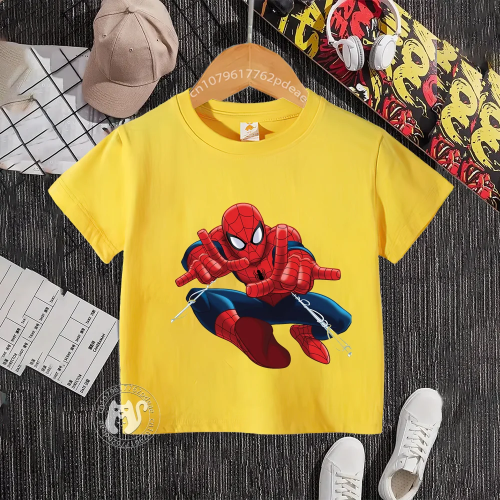 Superhero Summer Kids 100% Cotton T-shirt Teen Cartoon Print casual cotton T-shirt male and female doll short sleeve top