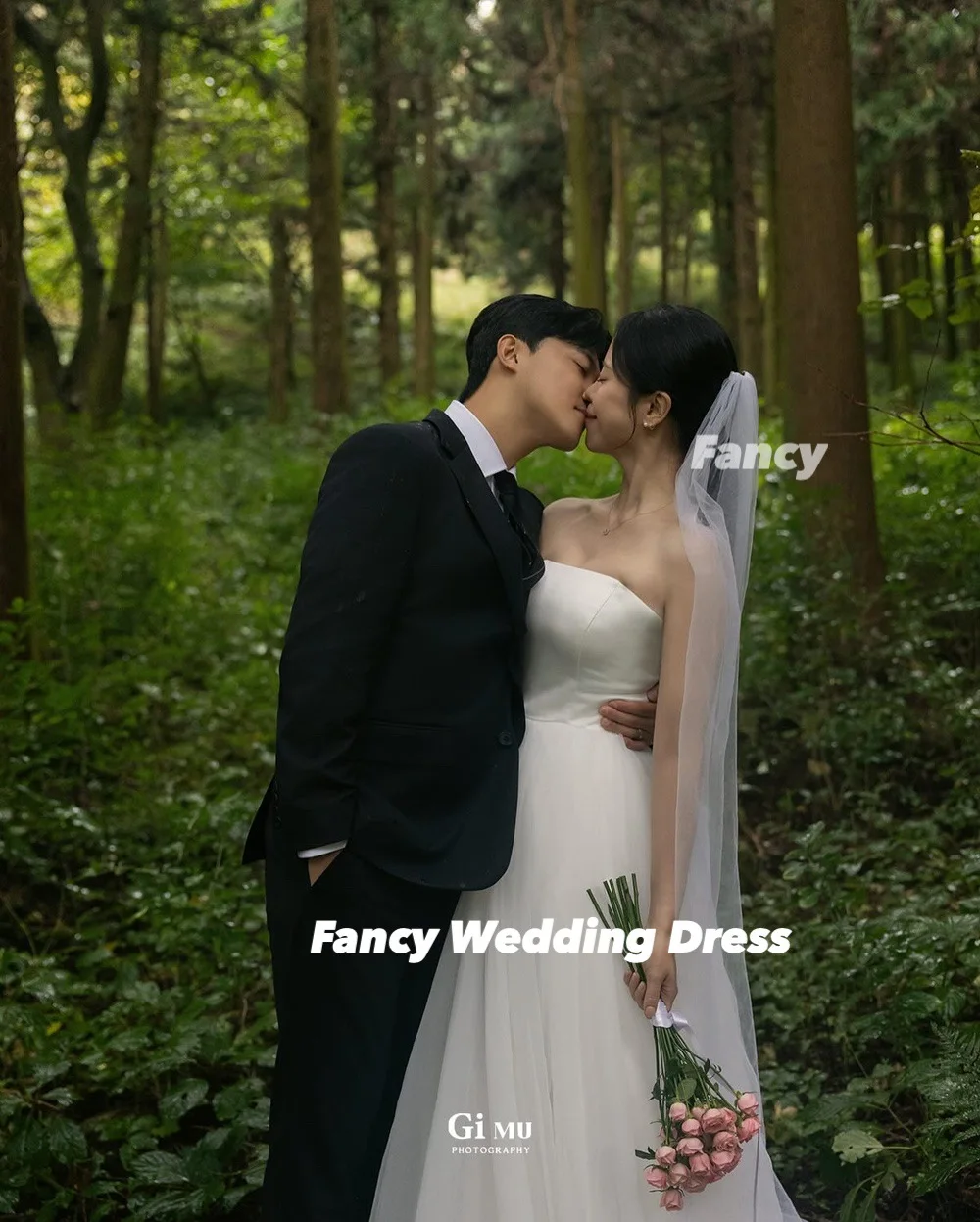 Fancy Simple Strapless Korea Wedding Dress A Line Soft Tulle Bridal Gown Back Corset Sleeveless Formal Occasion Dress Customized