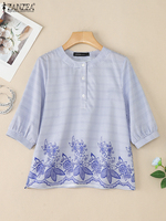 2025 ZANZEA Summer Checked Printed Blouse Women Vintage Half Sleeve Tops Casual O Neck Work Blusas Female Stylish Holiday Shirt