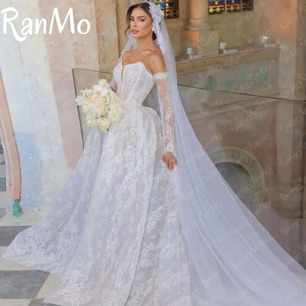 

Ranmo 2025 Exquisite A Line Wedding Dresses Long Sleeves Lace Sweetheart A Line Bridal Gown Chapel Customized Vestidos De Novia