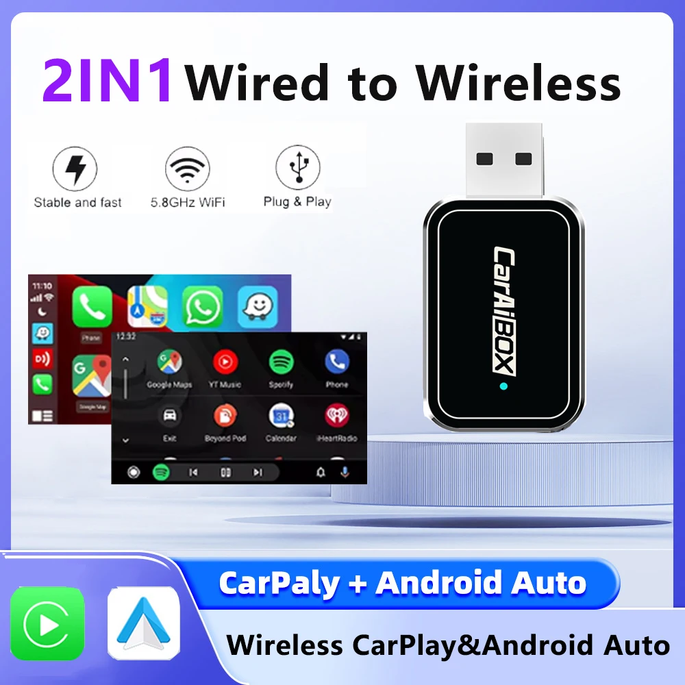 

Wired to Wireless CarPlay AI BOX Adapter for OEM Car Stereo With USB Plug and Play Smart Link Phone 2 in1 CarPlay Automatic