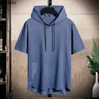 2025 Men's Summer Hoodies T-shirts Short Sleeve Solid Color Loose Hooded Drawstring Pullover Tops Basic Tees for Daily Wear Male