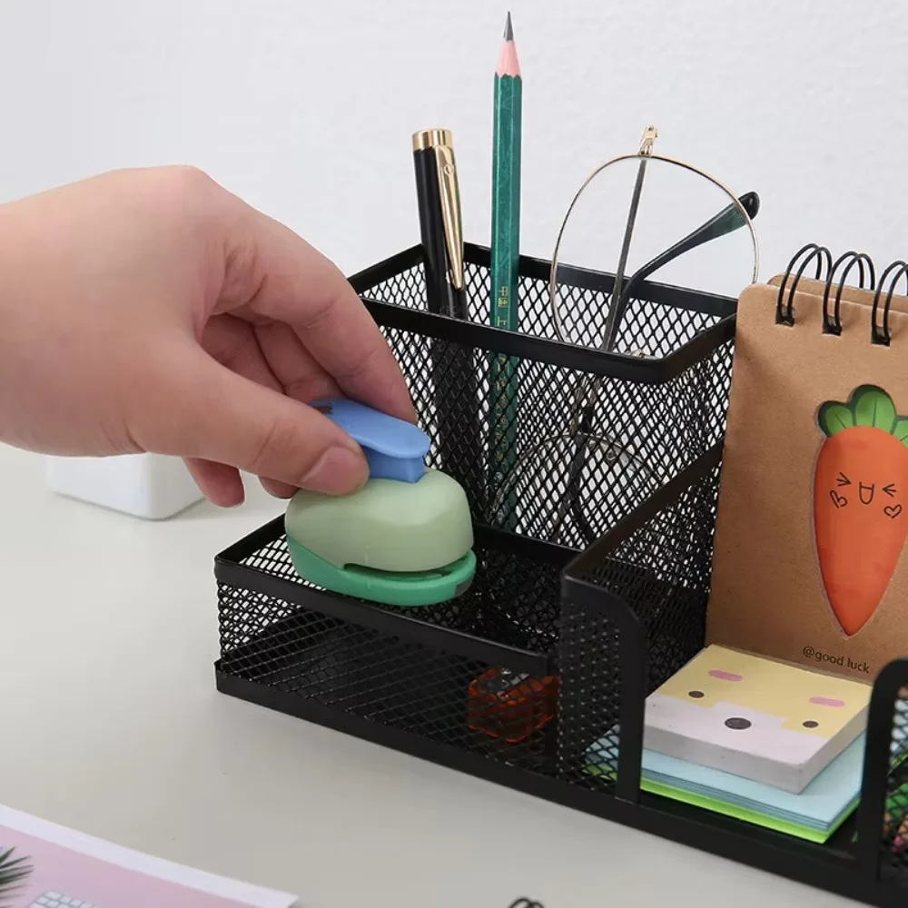 

School Supplies Metal Pen Holder 3/4 Grid Large Capacity Pencil Storage Box Mesh Design Black Desk Stationery Organizer Student