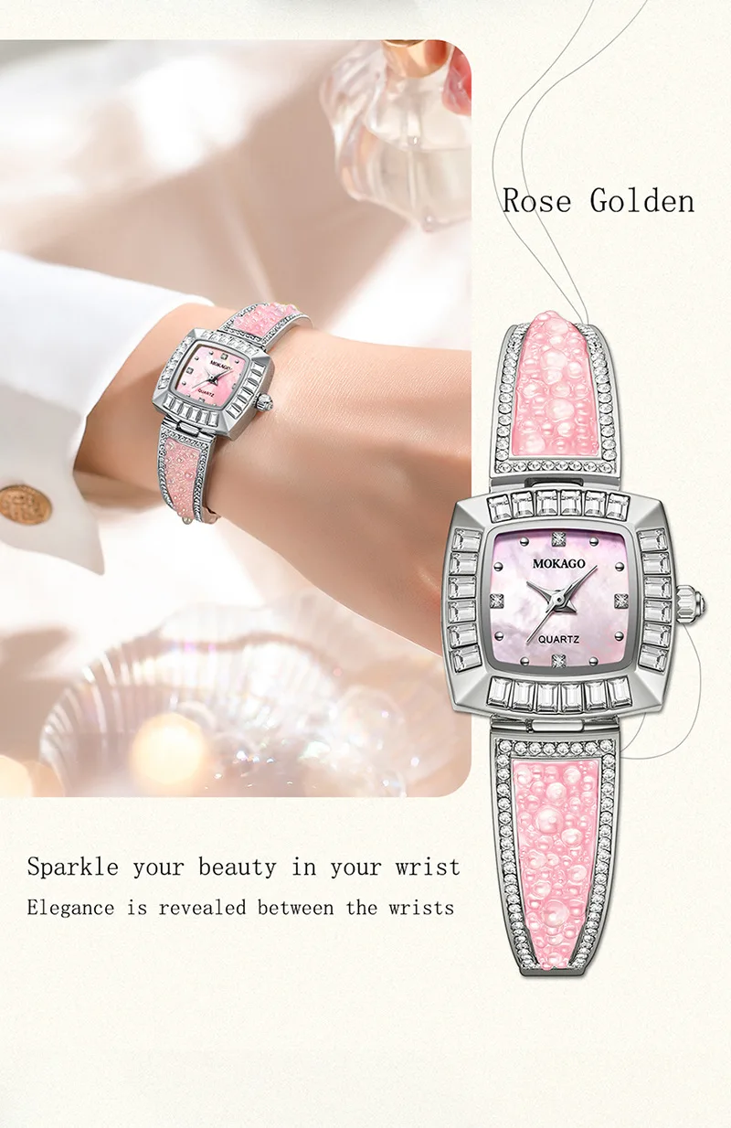 MOKAGO M8125Women's Pearl Dial Watch with Diamond Inlaid Bracelet Copper Strap Colorful Waterproof Elegant Fashion Luxury Gift