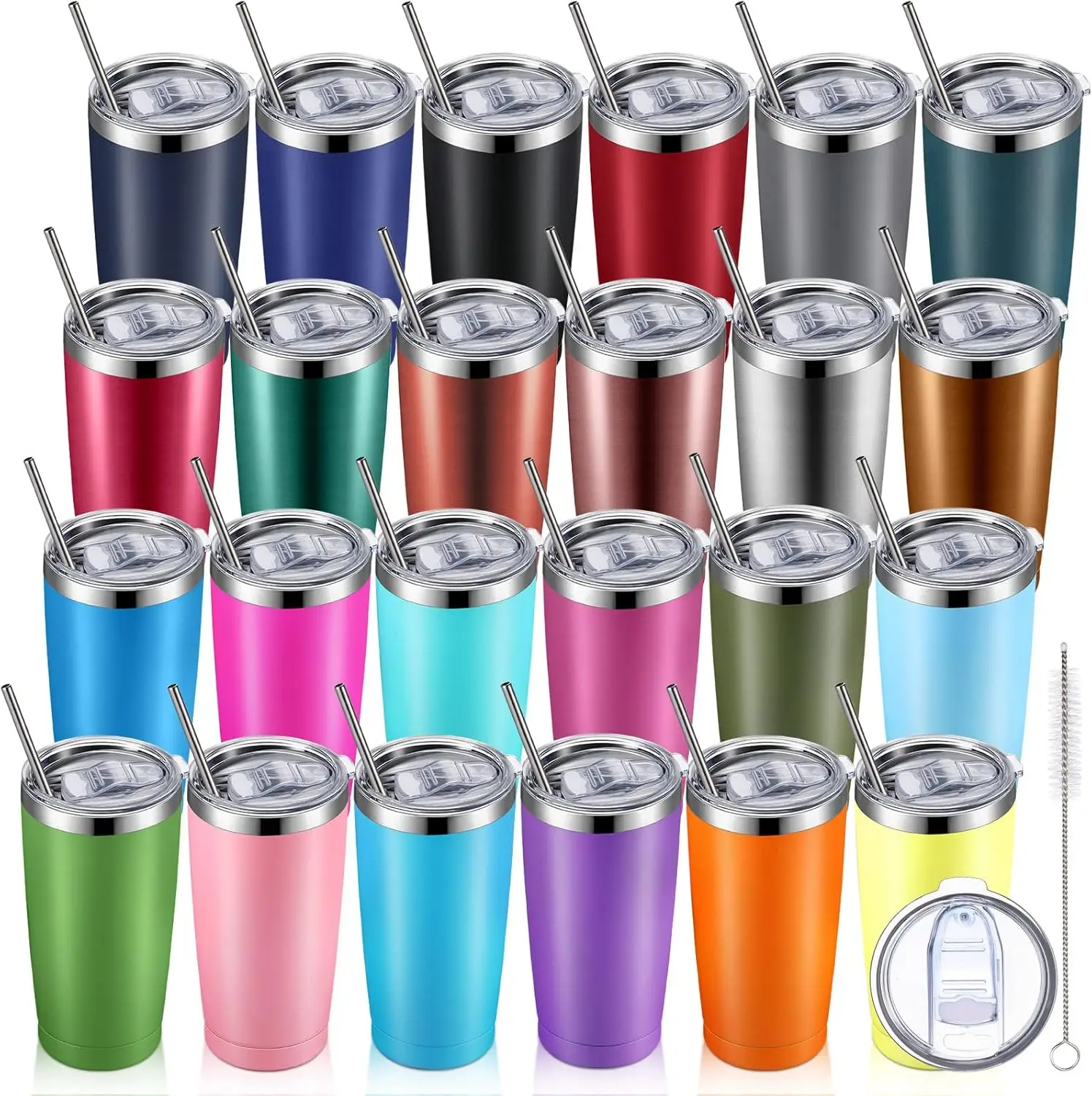 25 Pack Insulated Travel Tumbler with Straw and Lids 20 Oz Stainless Steel Vacuum Tumbler Cups Powder Coated Coffee Mug