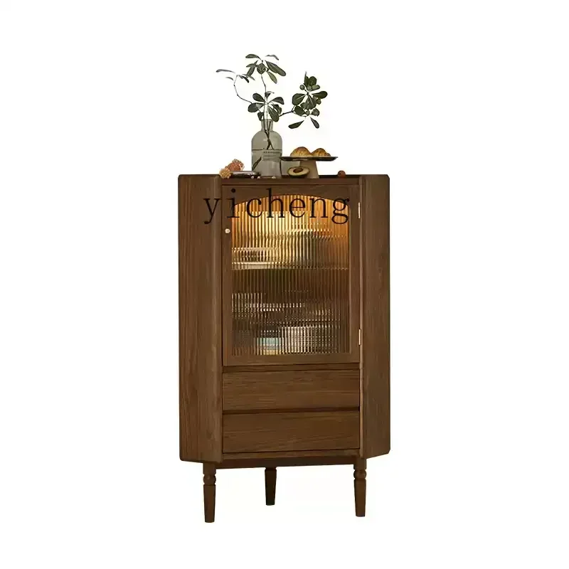 

XL living room solid wood triangular cabinet guest dining room corner corner wine cabinet black walnut storage side cabinet