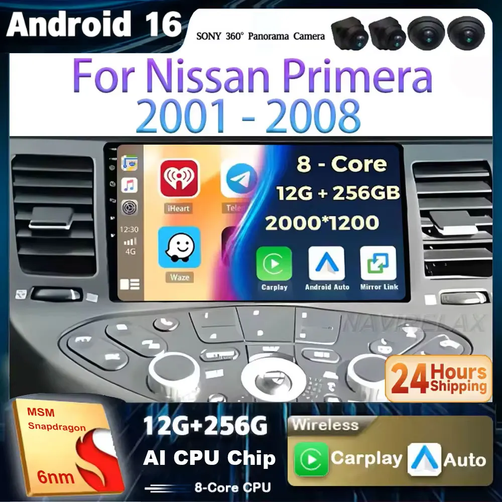 Android 16 GPS-Navigation für Nissan Primera 2001 - 2008 Multimedia-Player Autoradio Android Auto Carplay Video 4G Wifi GPS 2k