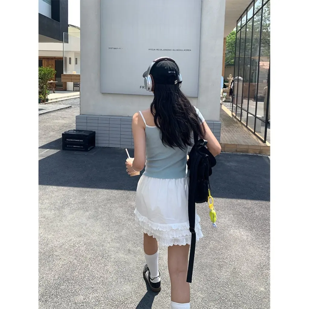 

Korean Slim Fit High Waist Drawstring Lace Design Heavy-Duty Stitching All-Match Skirt by Huang Zheng