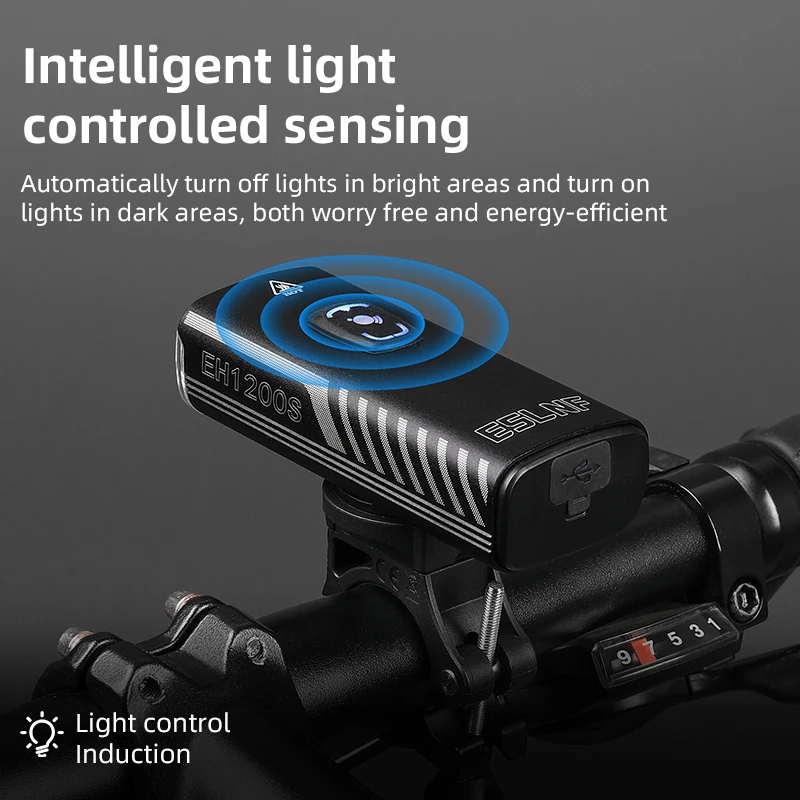 ESLNF ضوء الاستشعار الدراجة الخفيفة ركوب 1200 التجويف الطريق الجبهة ضوء مقاوم للماء طويل التحمل ليلة دراجة المصباح إضاءة دراجة هوائية