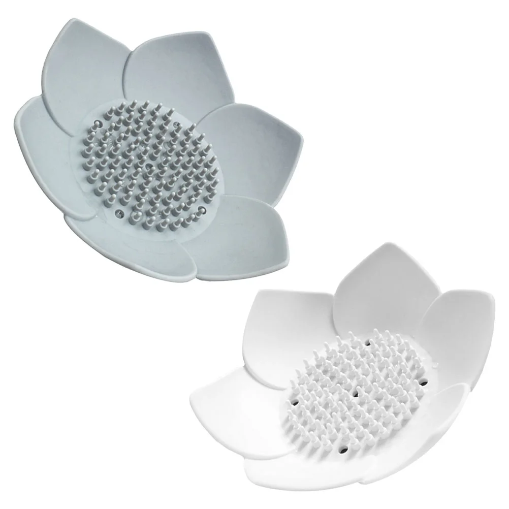 

2 Pcs Flower Shaped Soap Box Holder Petal Tray Silica Gel Container Rack Drainer