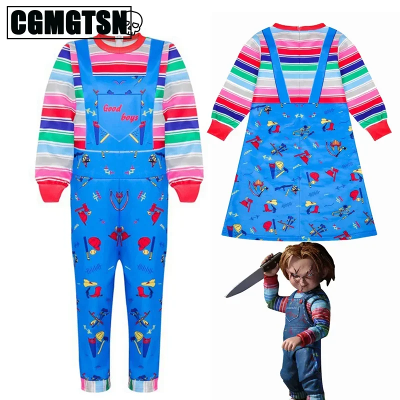 Cgmgtsn bambini Halloween gioca Chucky costume cosplay Ragazzi Ragazze cartone animato horror Fantasma bambola 3D stampato tute a maniche lunghe vestito