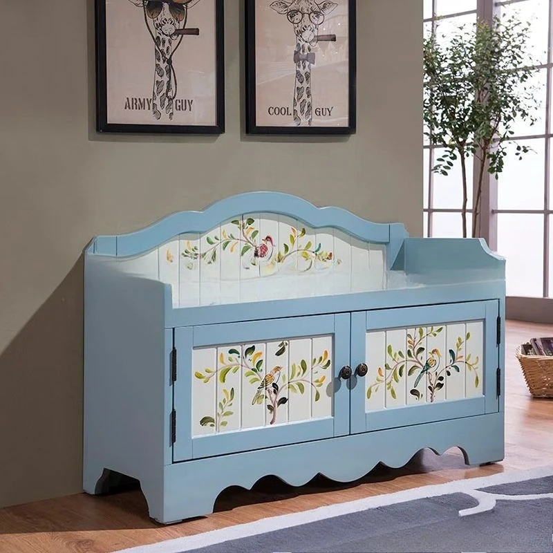 American entry-level shoe changing stool, shoe cabinet integration, new carved shoe stool, retro storage stool, painted stool