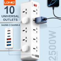 LDNIO Multi 10 Outlet Plugs Power Strip Universal USB C 2M Extension Cable Network Filter Surge Protector Socket Charger Adapter