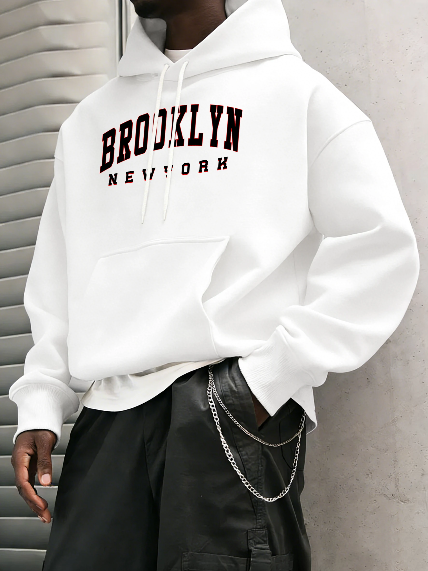 

Мягкие толстовки с узором Brooklyn New York, мужская модная уличная одежда с карманами, удобные свободные топы, флисовые осенние базовые пуловеры унисекс