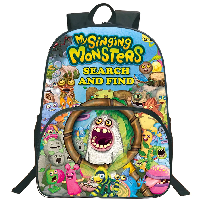 

Funny My Singing Monsters Print Schoolbag for Primary School Boys Girls Waterproof Bookbag Teens Large Capacity Laptop Backpack