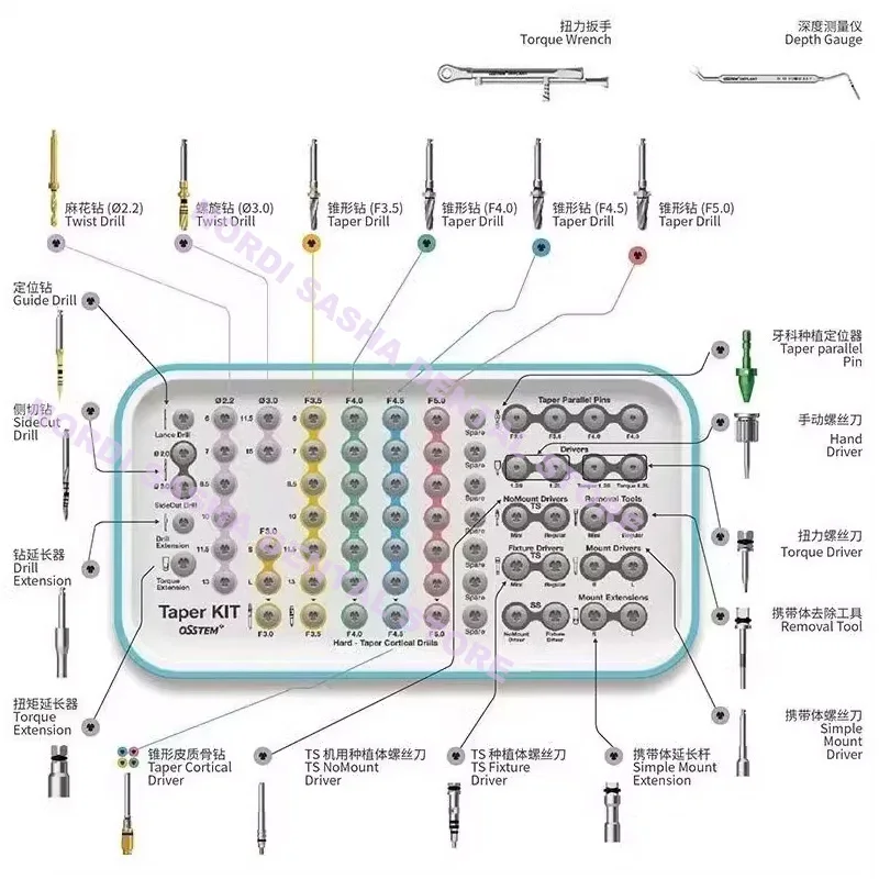 Oryginalny zestaw stożkowy Osstem Dental Osstem Implant Instrument chirurgiczny Podstawowe narzędzie Narzędzie do podnoszenia ciśnienia wody z pałąkiem górnym