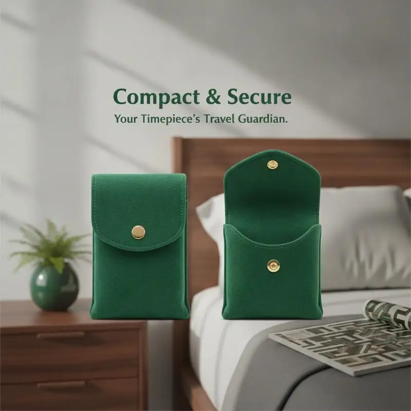 Velvet Watch Protective Storage Pouch Soft Scratch Resistant Lining Snap Closure for Travel Gifting