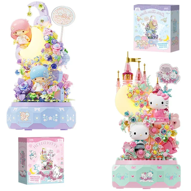 Аниме мультфильм Sanrio Hellokitty Little Twin Stars музыкальная шкатулка строительные блоки украшения игрушки подарки на день рождения женские периферийные устройства