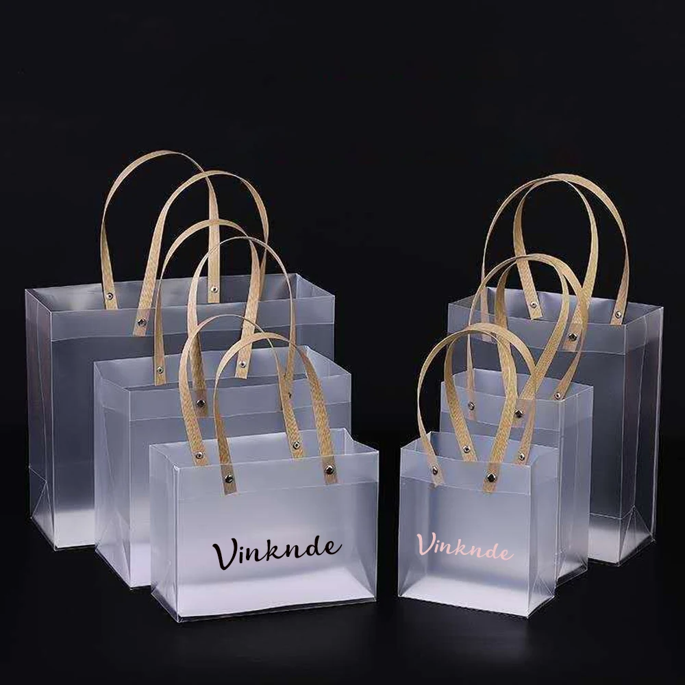 Bulk Custom Logo Frosted Plastic Bags with Handle for Wedding Party Favors Shopping Boutique Small Business Gift Bags