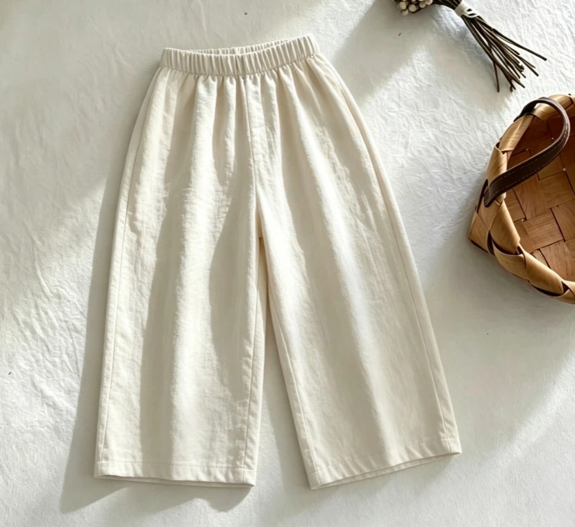 Summer Kids Casual Trousers Baby Relaxed Wide Leg Style Solid Color Soft Light Fabric Versatile Bottom Pants Children 6M-7Y Wear