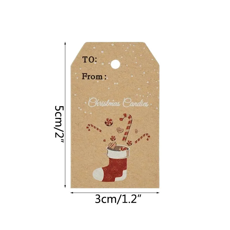 100Pcs Christmas Gift Card Label Santa Claus Merry Christmas Tags for Present Packaging Decor New Year Xmas Ornament Kraft Paper