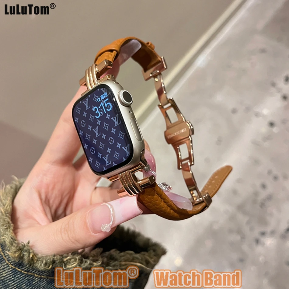 Luxury Leather Strap For Apple Watch 9 Band Ultra 49mm 38 41mm 40 44 45mm 42 Bracelets IWatch Series 9 8 7 6 SE 5 4 3 Wriststrap