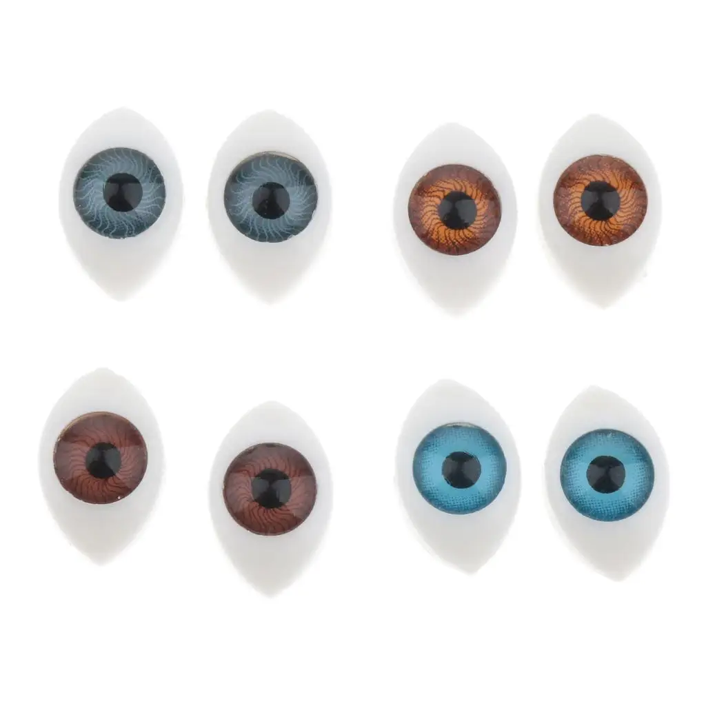 4 Paar ovale Kunststoffaugen mit flacher Rückseite, 5 mm/6 mm/7 mm/8 mm/9 mm Iris für die Herstellung von Porzellan- oder Reborn-Puppen, Heimwerkerbedarf