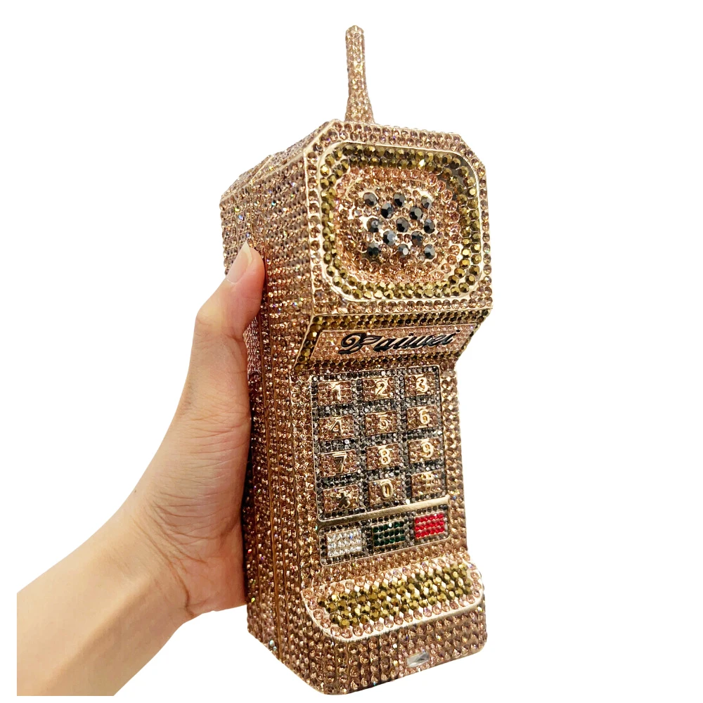 

WHTUOHENG Cellphone Shaped Diamond Evening Bag Purse Luxury Rhinestone Wedding Clutch Lady Crystal Bridal Handbag Party Bag