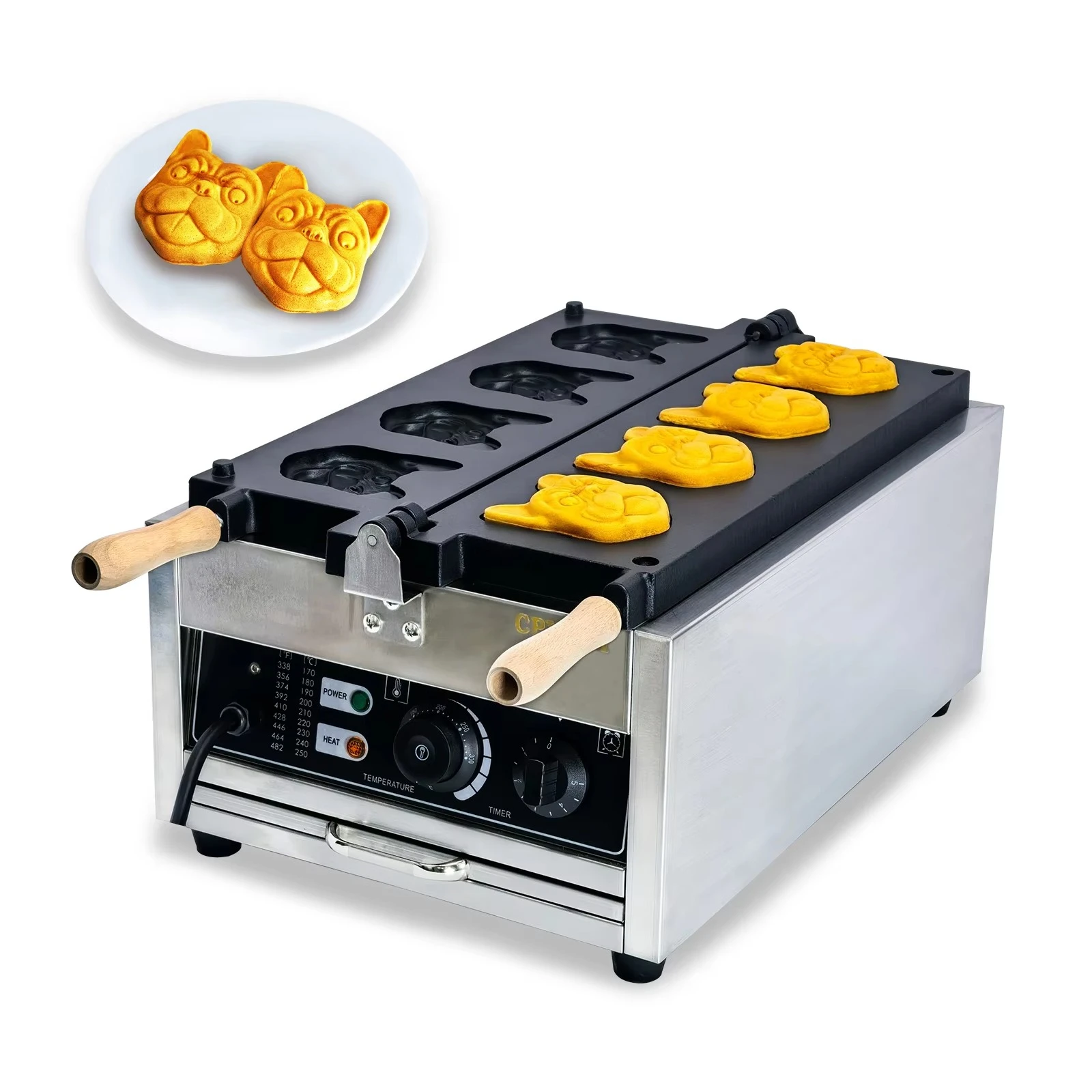 

Electric 220V Dog Head Shaped Waffle Maker French Bulldog Shaped Tray Burner New for Kids & Adults Breakfast