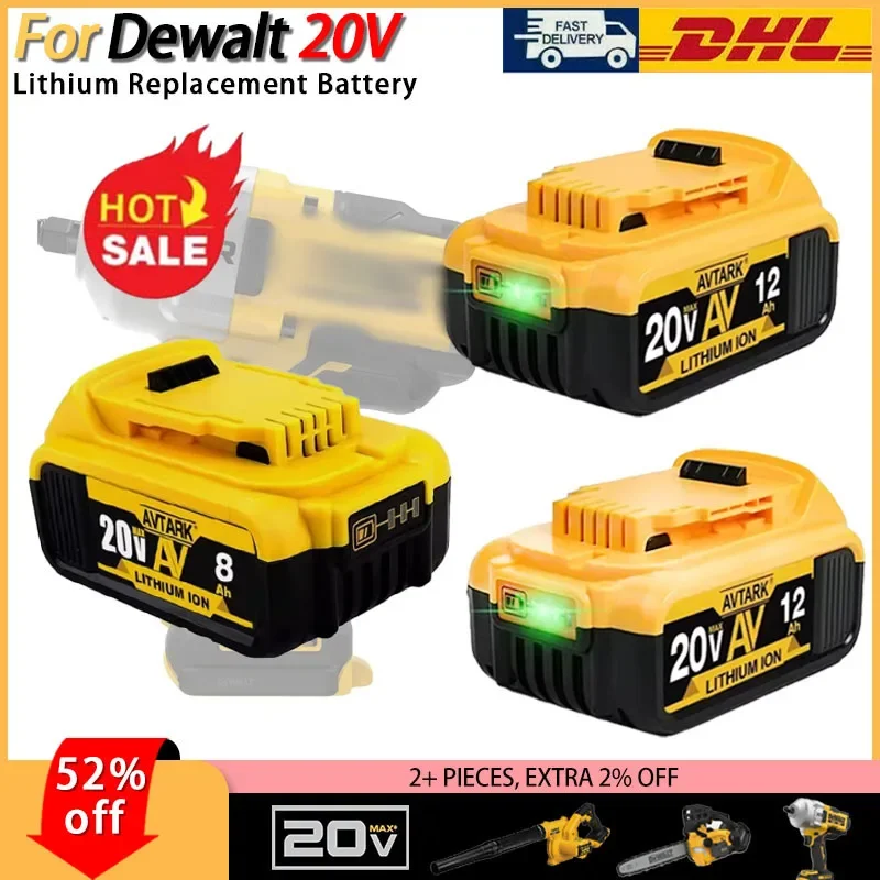 

20V DCB200 6.0Ah 12.0Ah Replacement Li-ion Battery for DeWalt DCB205 DCB201 DCB203 Power Tool Battery 20 Volt MAX With Charger