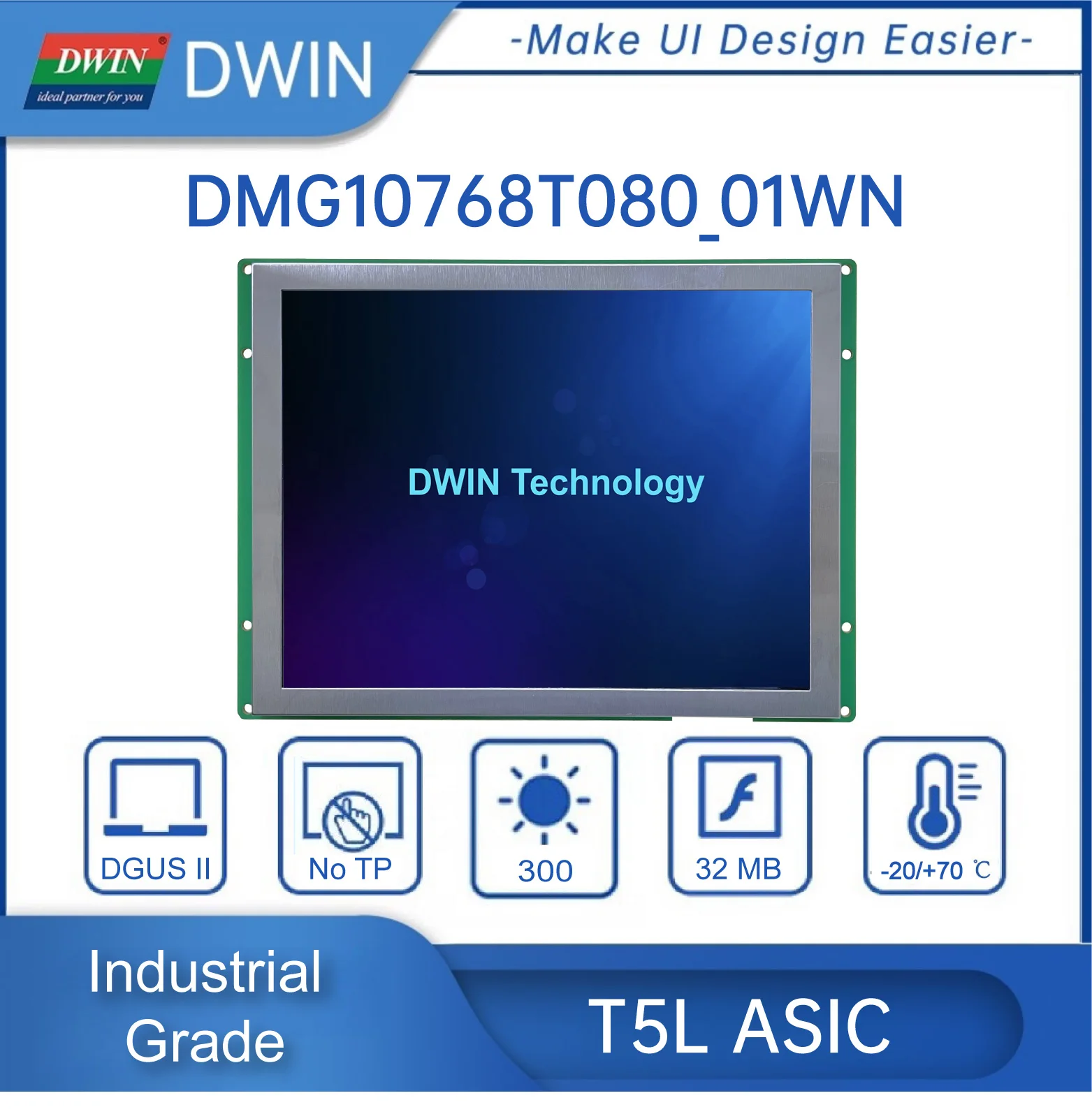 8 Inch 1024*768 Pixels Resolution 16.7M Colors HMI IPS TFT LCD Display Screen Lcd Modules Touch Panel DMG10768T080_01W