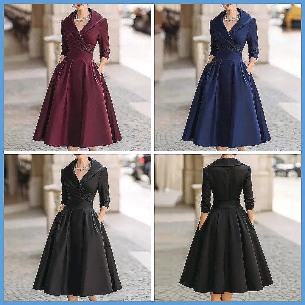 

Elegant 2026 Spring Women's Evening Dress, Lapel High Waist Slim Fit Party Dress, Solid Color Trendy