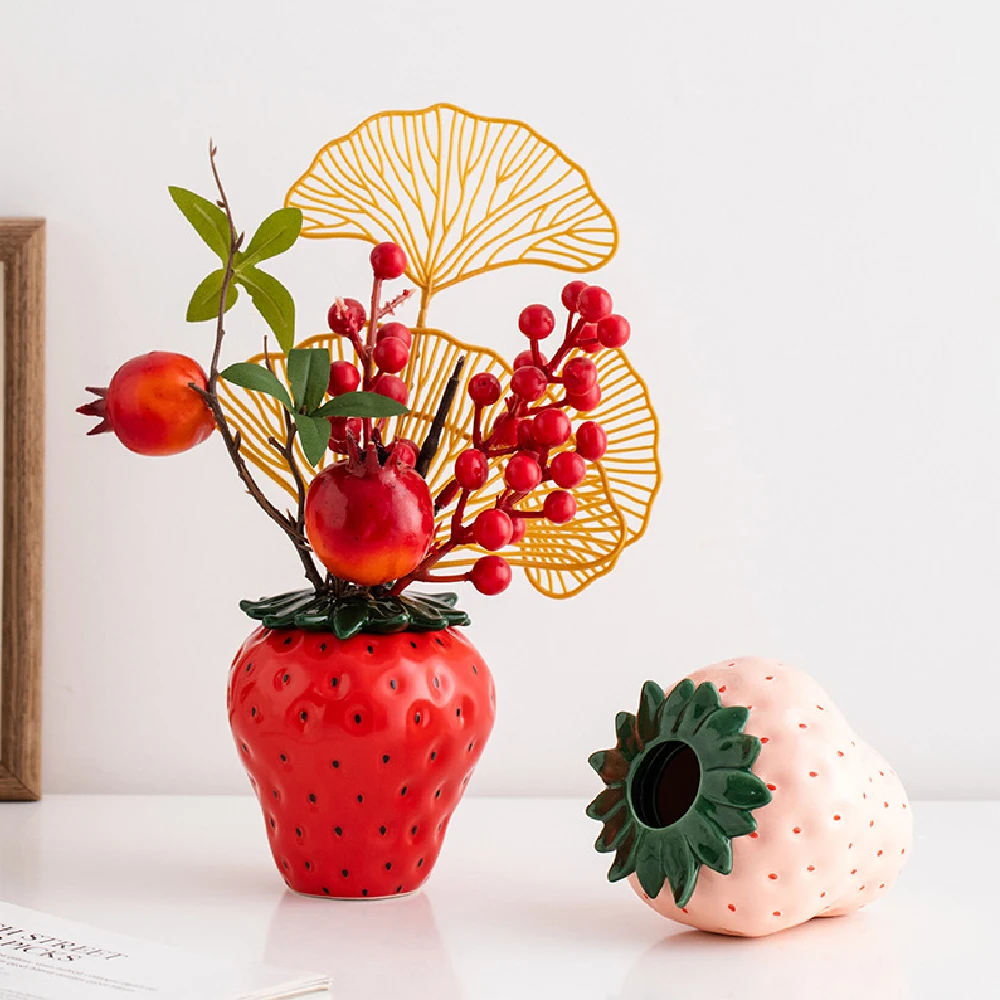 Maceta con forma de fresa de inspiración Vintage, florero de cerámica para fruta y fresa para fiesta, cocina, oficina, decoraciones para el hogar