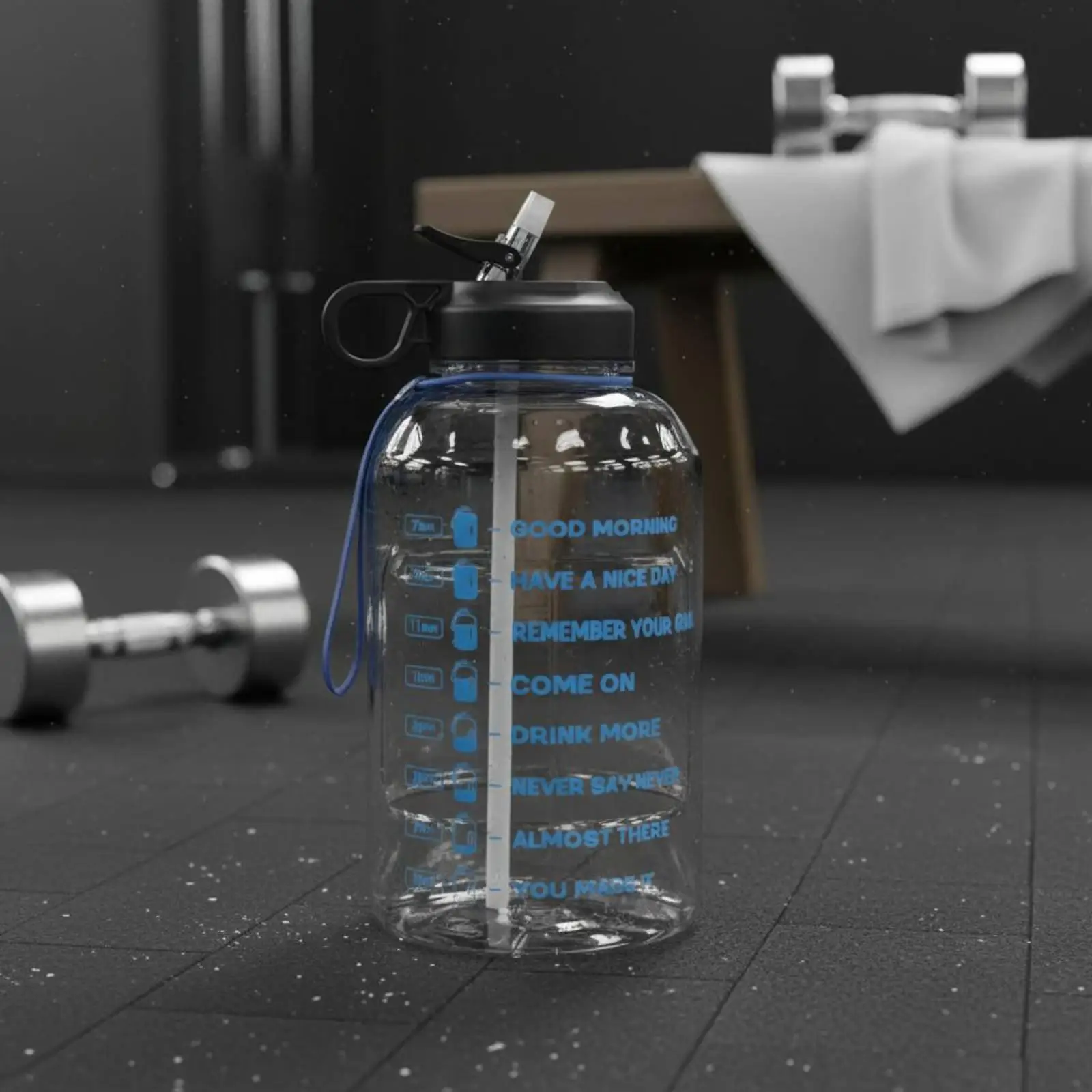 Inspirational Half Gallon Water Jug with Timer Marks and Portable Handle for Gym Goers Hikers and Cyclists
