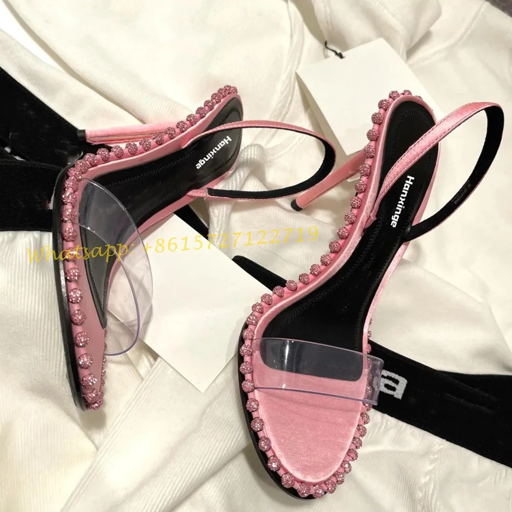 Crystal Bordered Summer Heels Sandals Transparent Women Pink Party Slingback Sandals New Arrival Thin High Heel Elegant Sandals