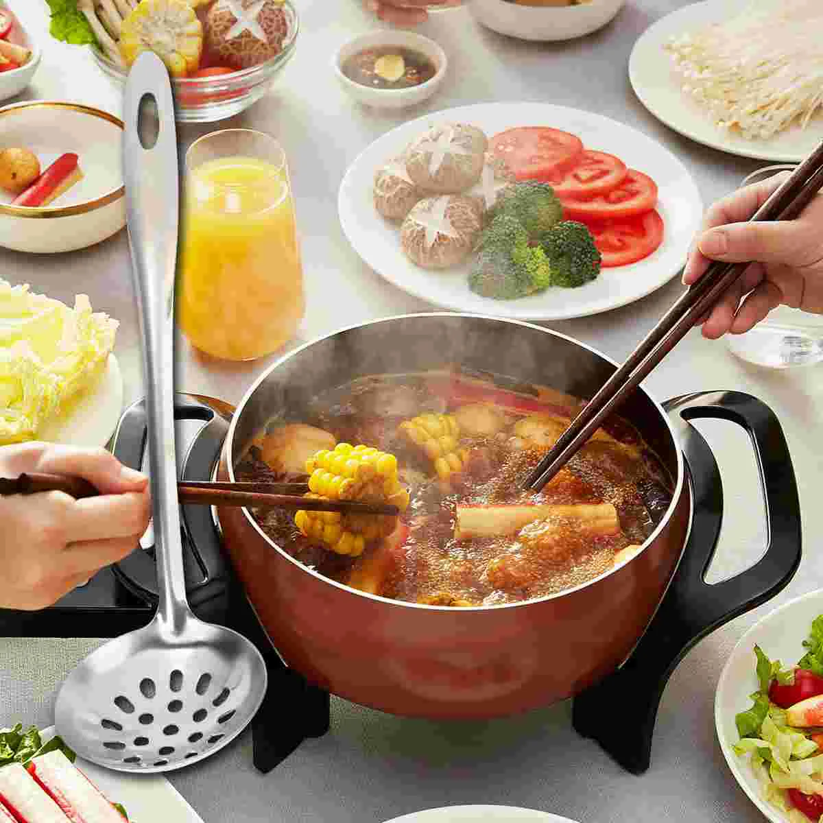 

4pcs Stainless Steel Kitchen Tool Strainer Spoon Colander Hot Pot Food Serving Handle Oil Filter Home Restaurant