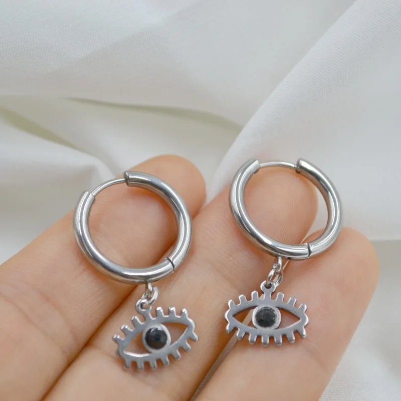 Lot 50pcs Fashion Jewelry-  Hoop Circle Big Eyes Earrings Pendant PUNK EMO Men/Women Ear Studs/Earring Stainless Steel Hoop Ring