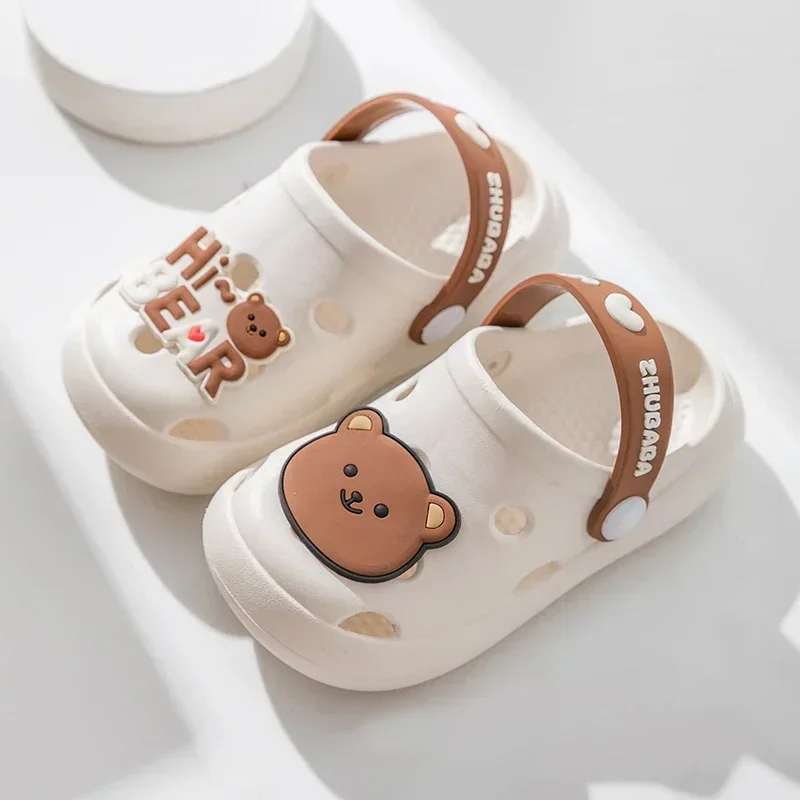 

3 years Kids Summer bear Cartoon Cave Hole Sandals 2024 Garden Beach Slippers Sandals Non-Slip Soft Soled Quick Drying Shoes