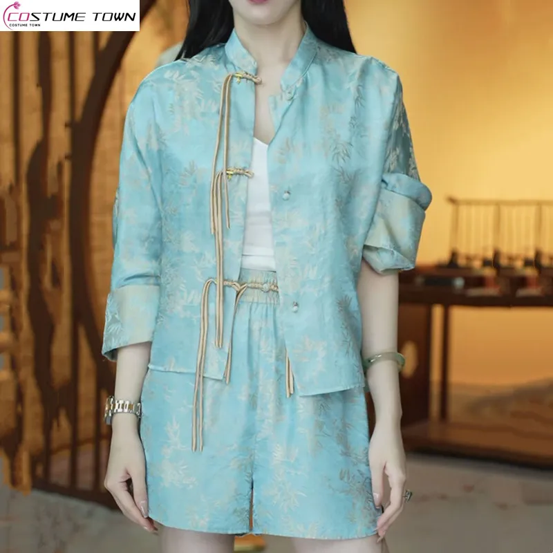 Spring and summer new fashionable women's clothing temperament fashionable slim fit printed top+shorts two-piece set