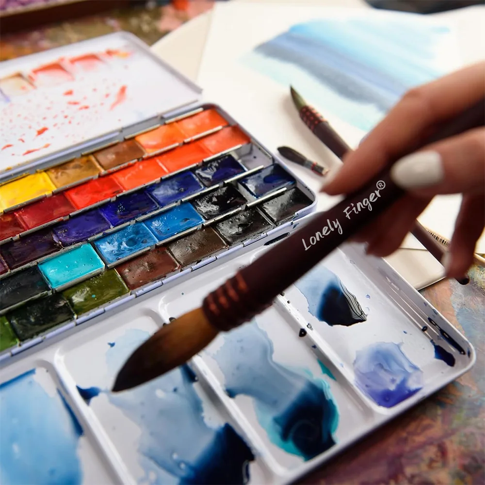 Caja de paleta de colores para almacenamiento de pintura de 33 pozos, plegable hermética desmontable con paleta de pintura de área adicional para acuarela Gouache