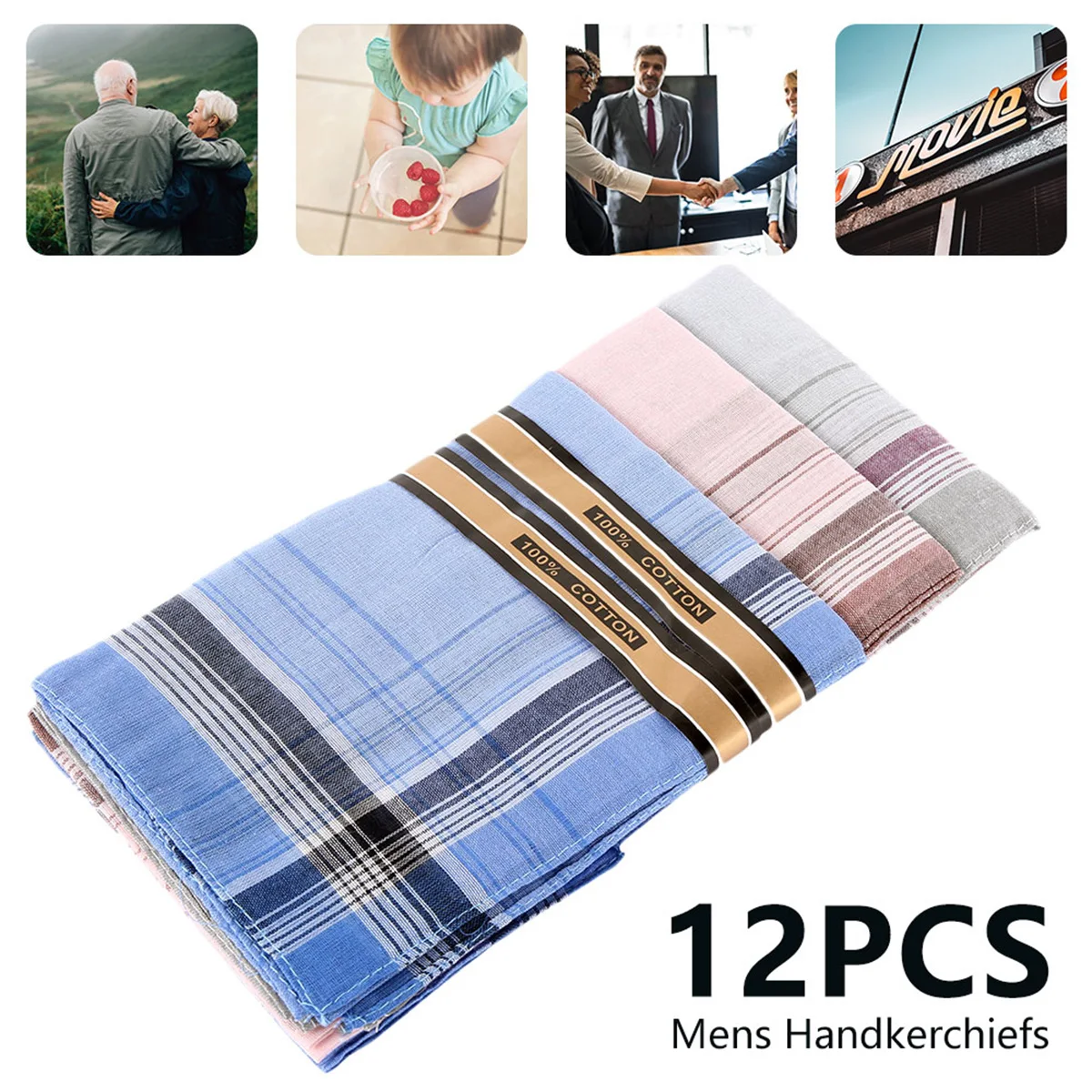 12Pcs Handkerchief Square Towels Multicolor Plaid Stripe Men Women Pocket for Wedding Party Business Chest Towel Handkerchiefs