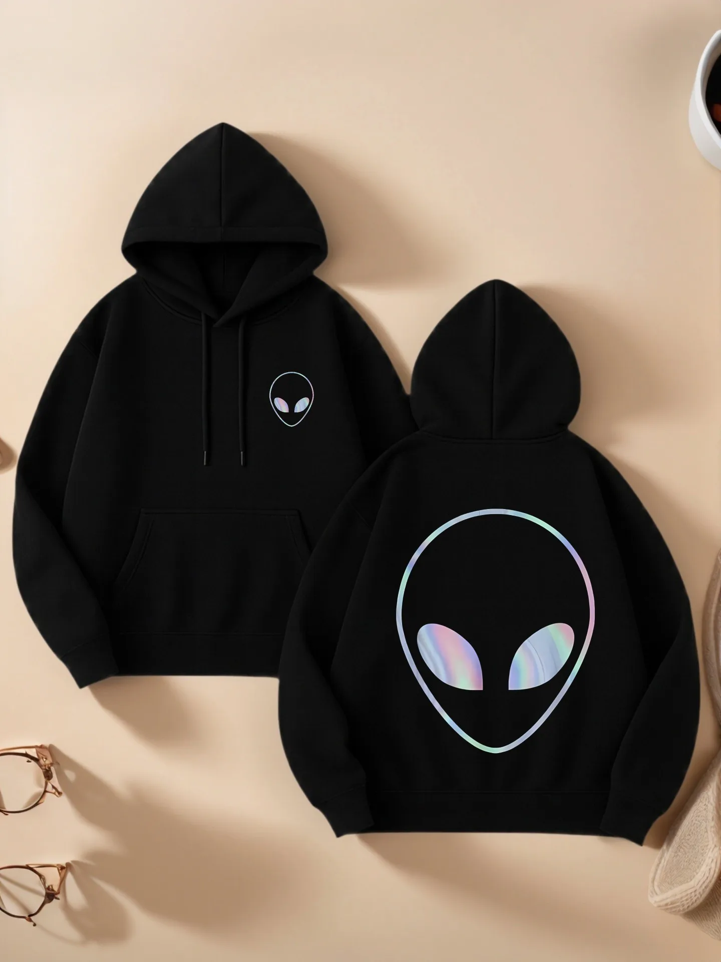 Sudadera con capucha Alien Graphic para mujer, diseño estético, uso diario informal, tela suave, para adolescentes