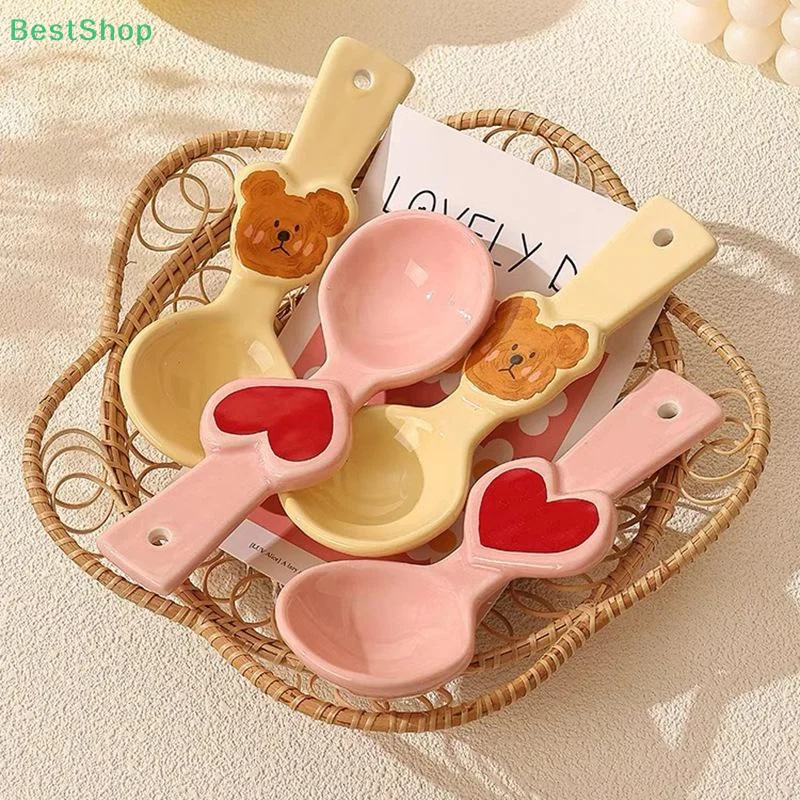 الكرتون الكورية Ins نمط ملعقة السيراميك لطيف الدب كريم اللون ملعقة الطازجة لطيف متعة الحلوى ملعقة الزبادي #2