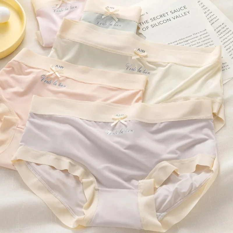 5PCS Teens Girls Thin Breathable Briefs Summer Cool Kids Seamless Antibacterial Panties 8+y Young Children Solid Daily Underwear