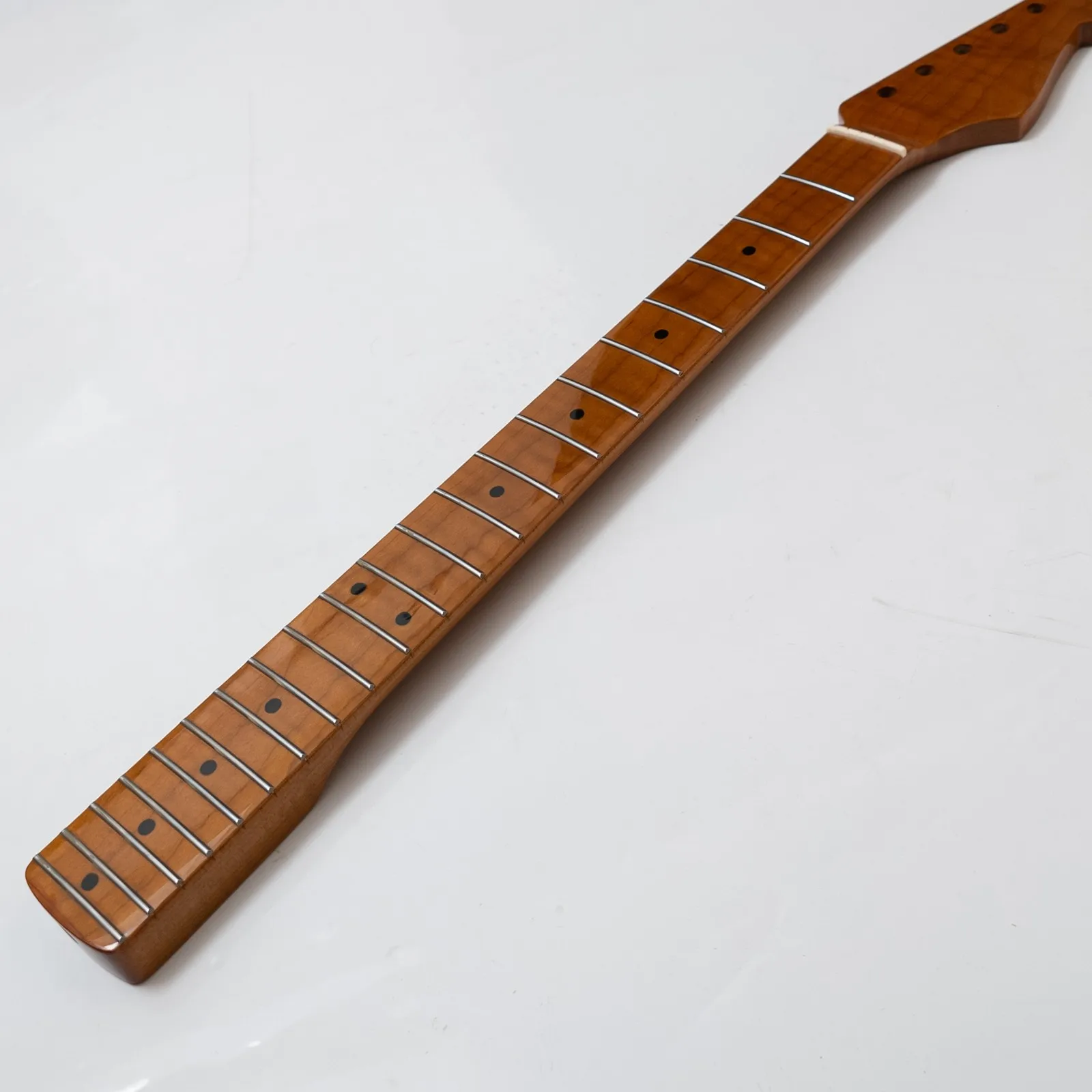 Gloss Roasted Tiger Flame Maple Guitar Neck 21 Frets Heel Truss Rod Adjust Modern C Profile