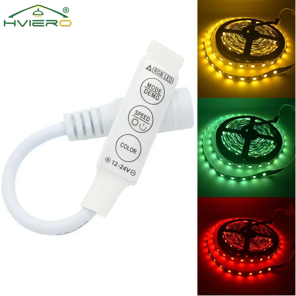 

LED Light Strip Controller Mini IR DC 12-24V RGB Dimmer Switch 3key Seven Color Remote Connector Home Atmosphere Decoration Lamp