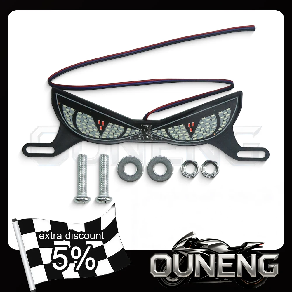 1 Set Motorcycle LED Cat Eye License Plate Light Devil Eyes Strobe Tail Brake Light Universal For Scooter ATV Car