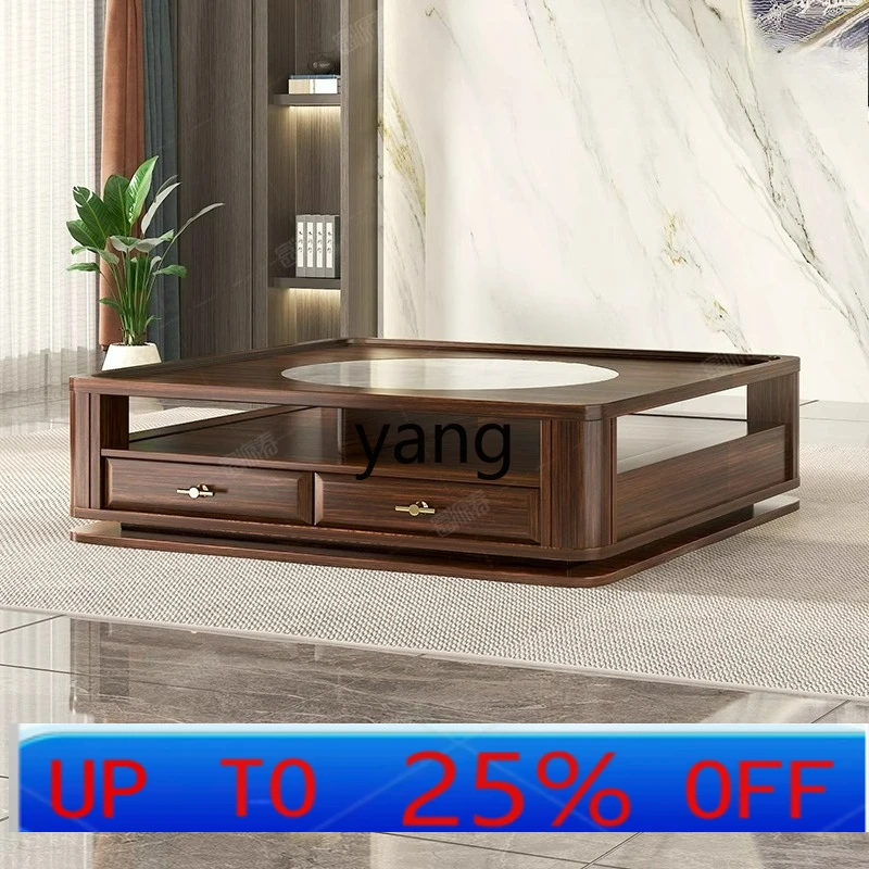 

Lh New Chinese Style Black Gold Stone Wood Coffee Table Solid Wood Corner Table Sofa Set Simple Storage Cabinet