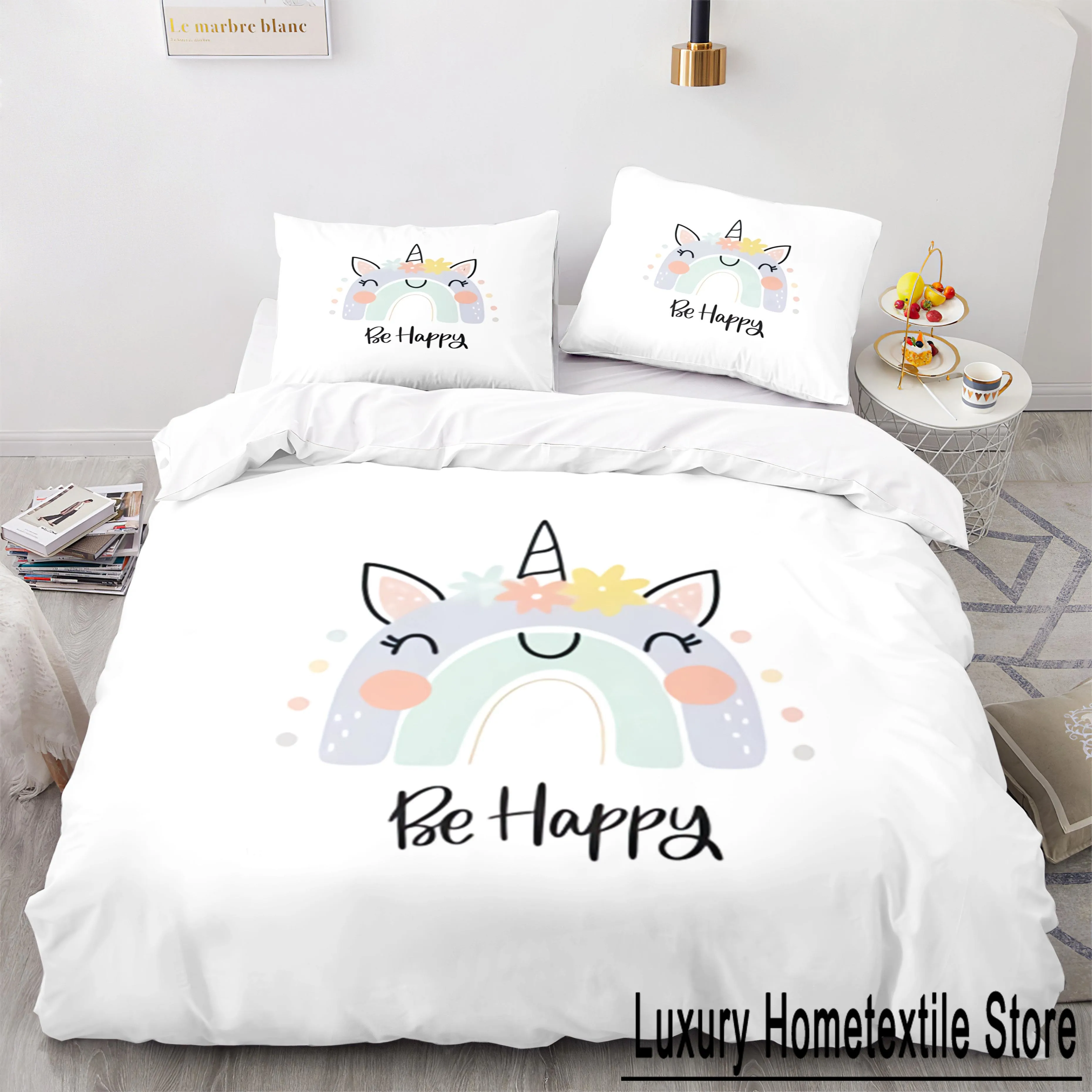 Fashion 3D Print Rainbow Bedding Set Single Twin Full Queen King Size Sky And Baiyun Bed Set Adult Kid Bedroom Duvet cover Sets